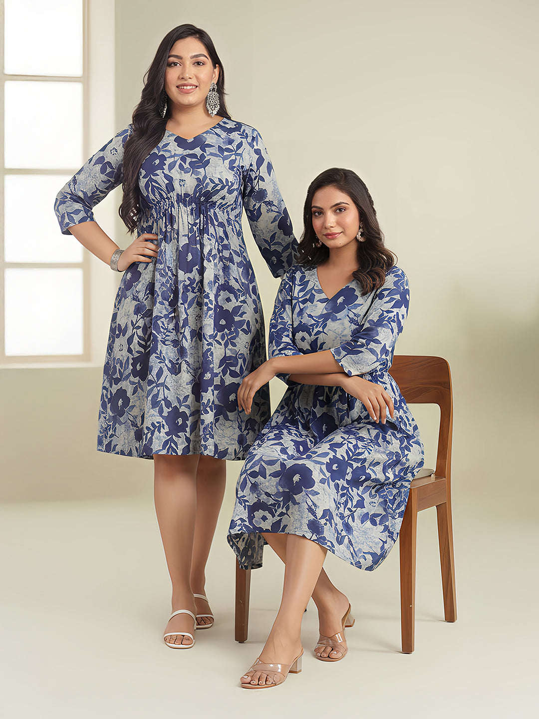 Indigo Cotton Floral Panelled Dress