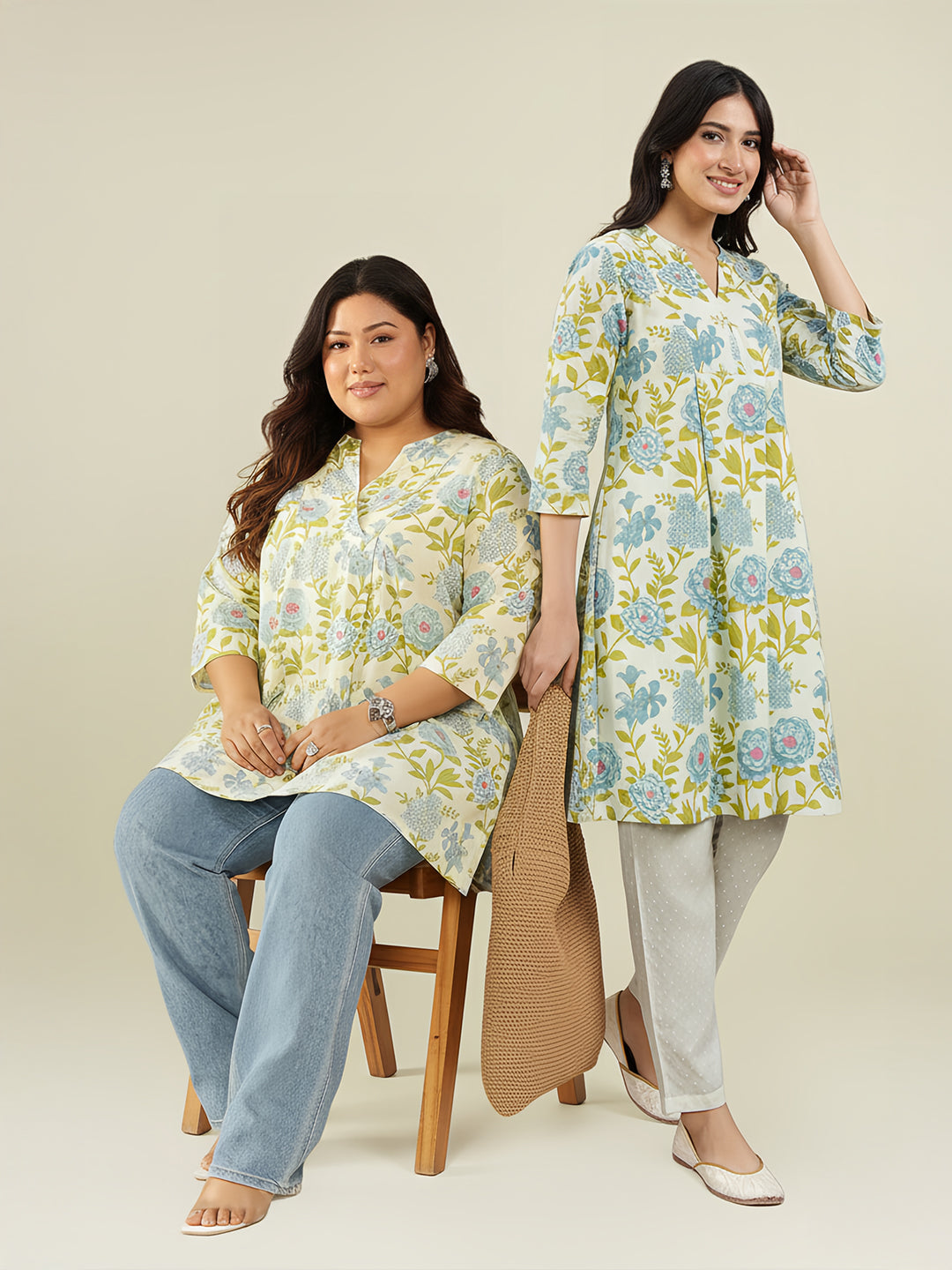 Off White Cotton Floral Tunic
