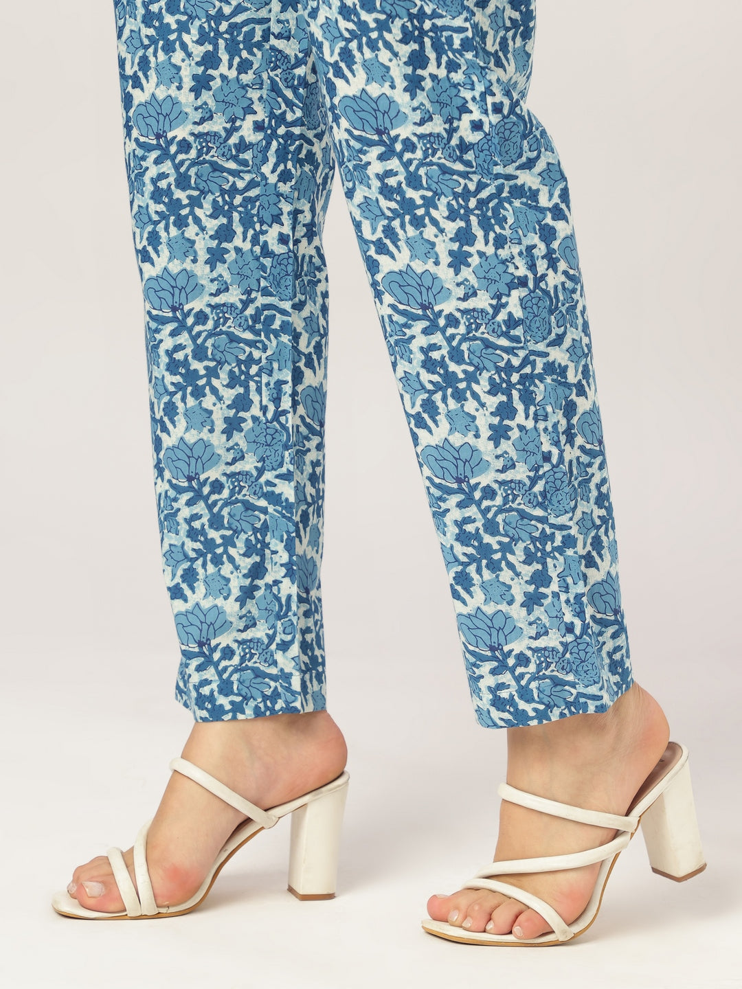 Ninnique Women's Indigo Pure Cotton Floral Printed A-line Kurta Pant Set