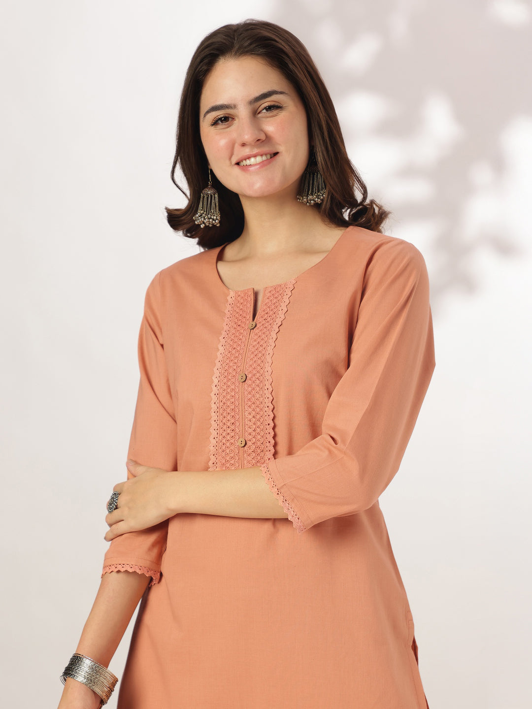 Rust Pure Cotton Solid Straight Kurta Set
