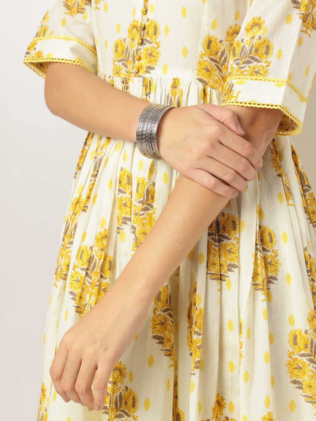 Ninnique Women's Off White Pure Cotton Floral Printed A-line Kurta Set