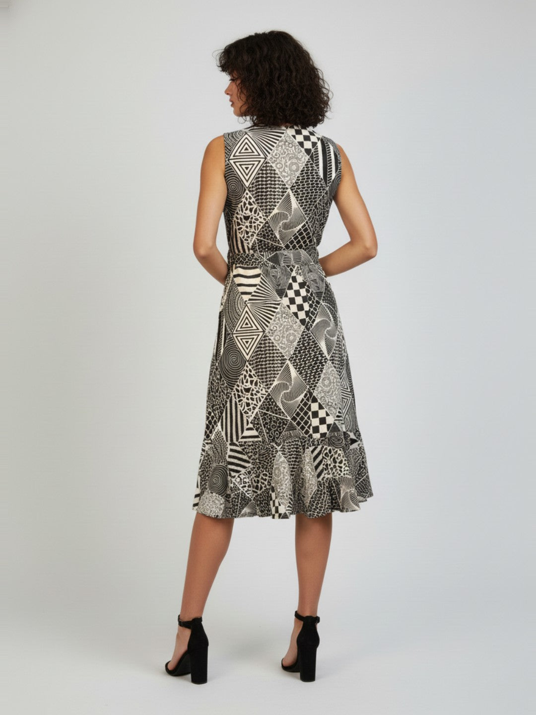 Ninnique Women's White Pure Cotton Geometric Printed A-line Dress