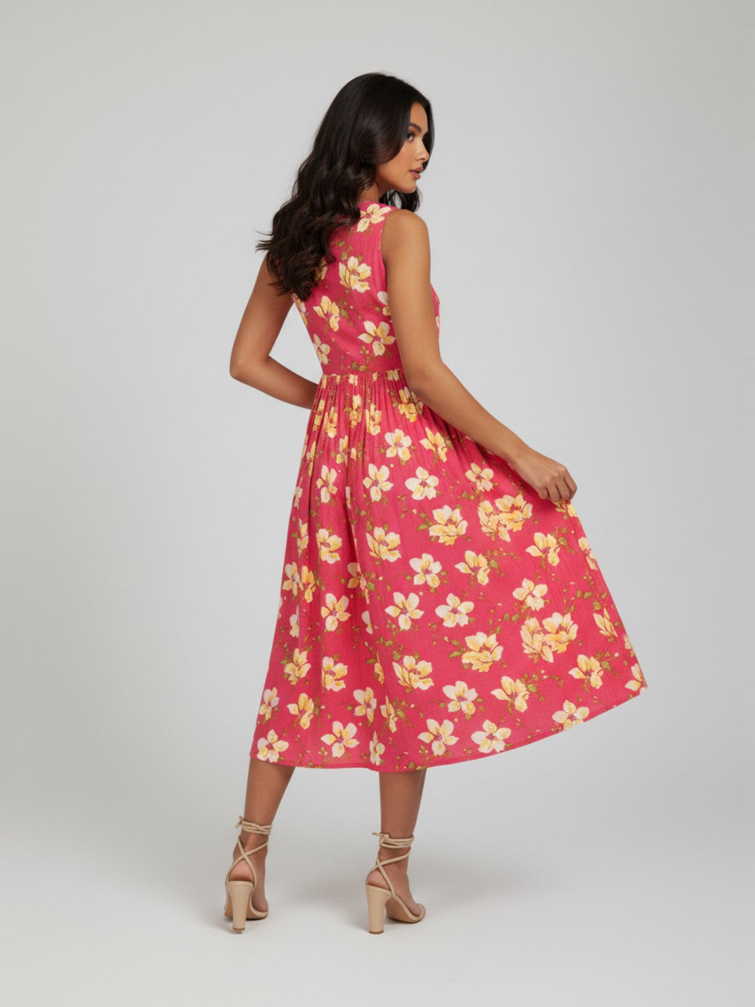 Ninnique Women's Pink Pure Cotton Floral Printed A-line Dress