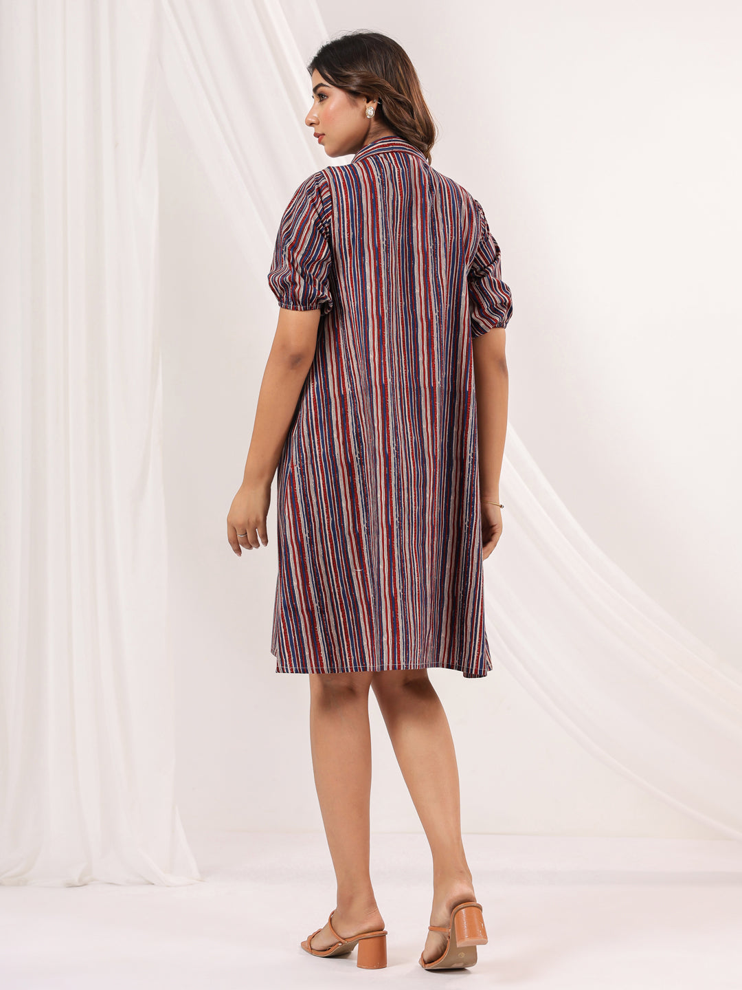 Ninnique Women's Multicolor Pure Cotton Striped A-line Dress