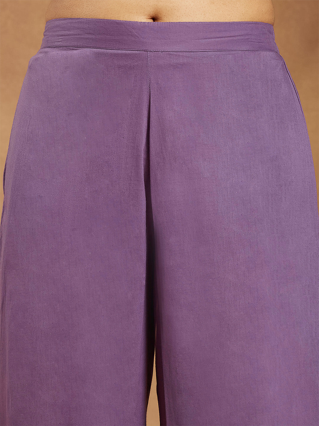 Ninnique Women's Lavender Pure Cotton Yoke Embroidered Straight Kurta Pant Set
