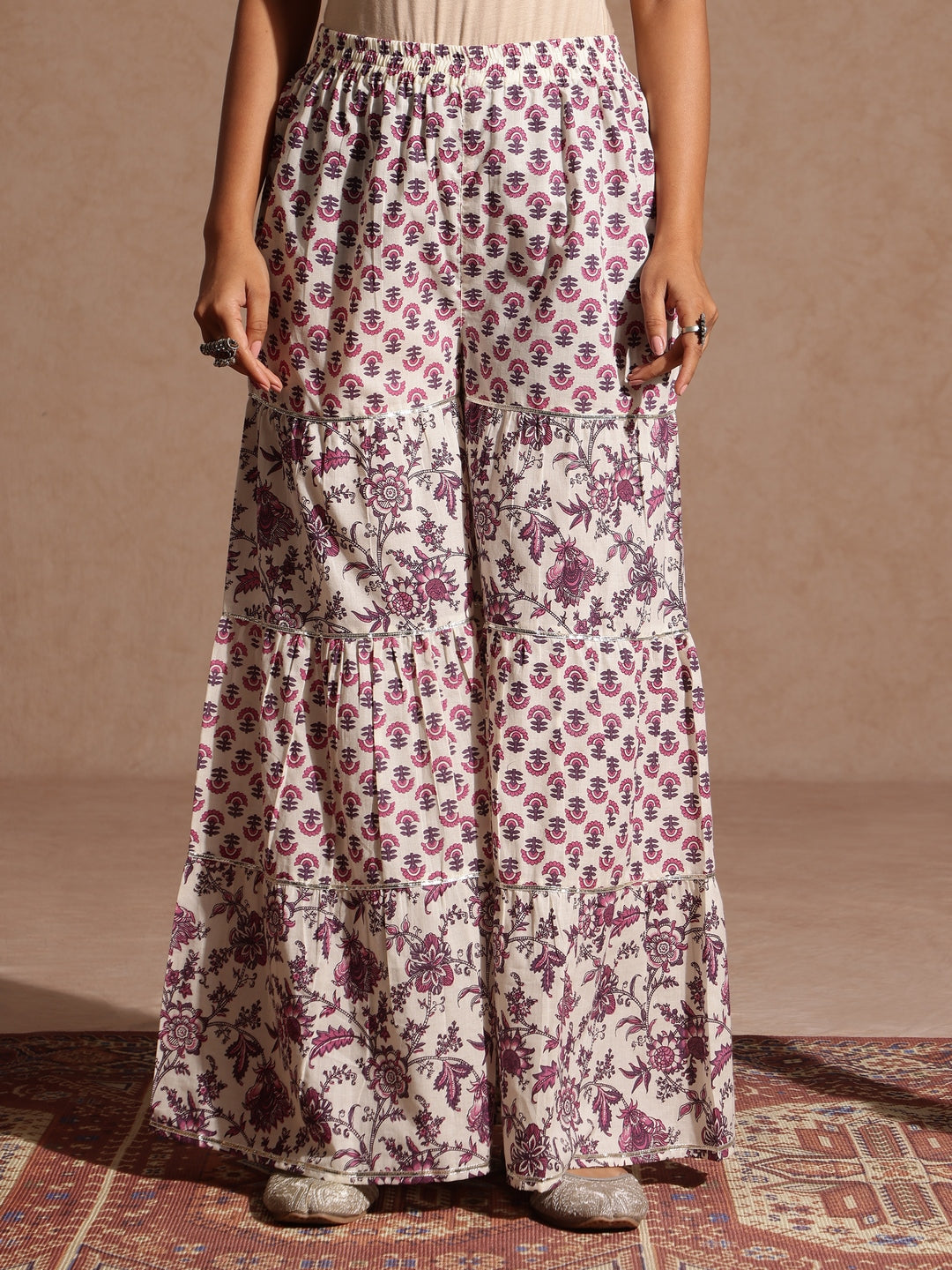 Ninnique Women's Purple Pure Cotton Solid Peplum Top With Sharara & Dupatta Set