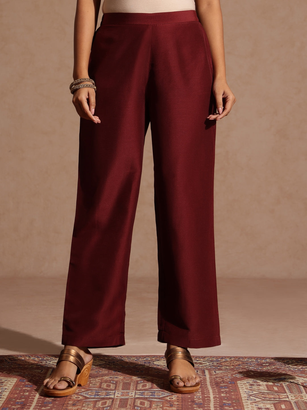 Ninnique Women's Maroon Silk Blend Foil Printed Yoke Embroidered A-line Kurta Set