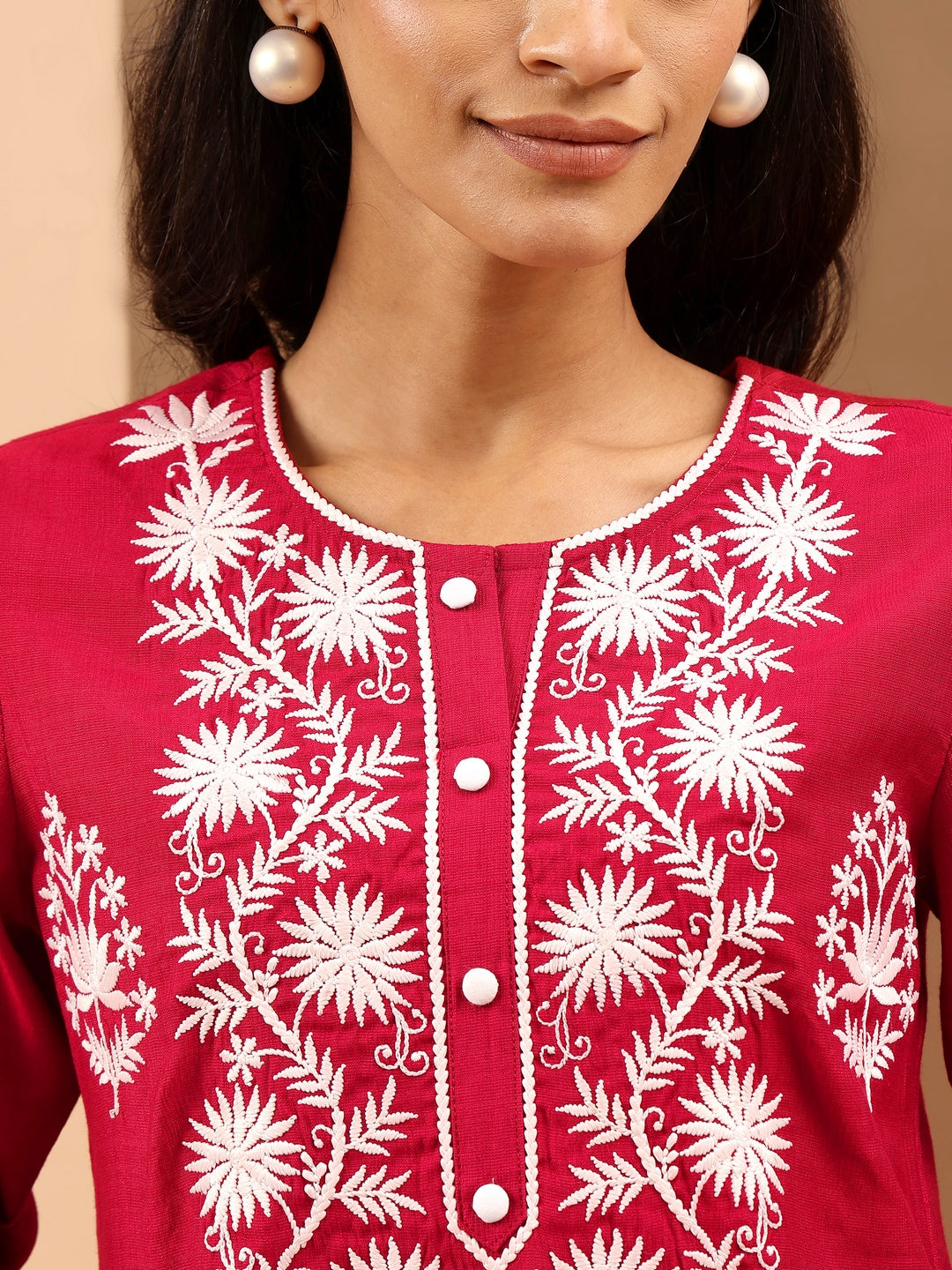 Ninnique Women's Maroon Silk Blend Embroidered Straight Kurta Set