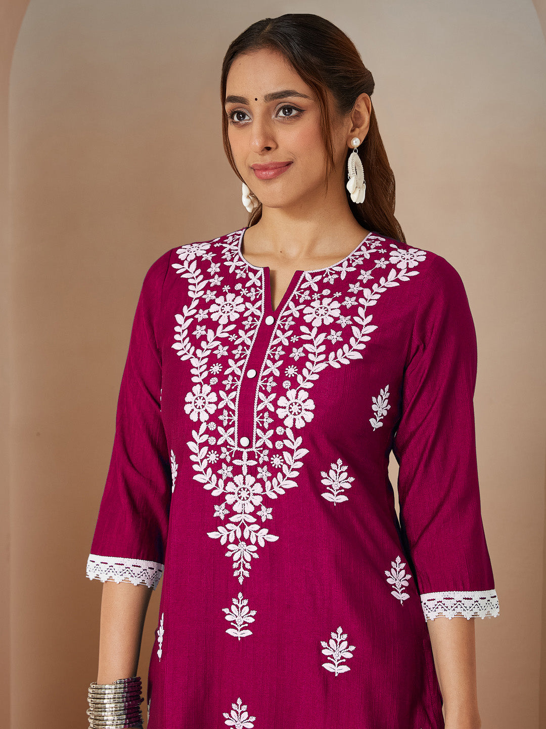 Ninnique Women's Pink Silk Blend Embroidered Straight Kurta Set With Dupatta
