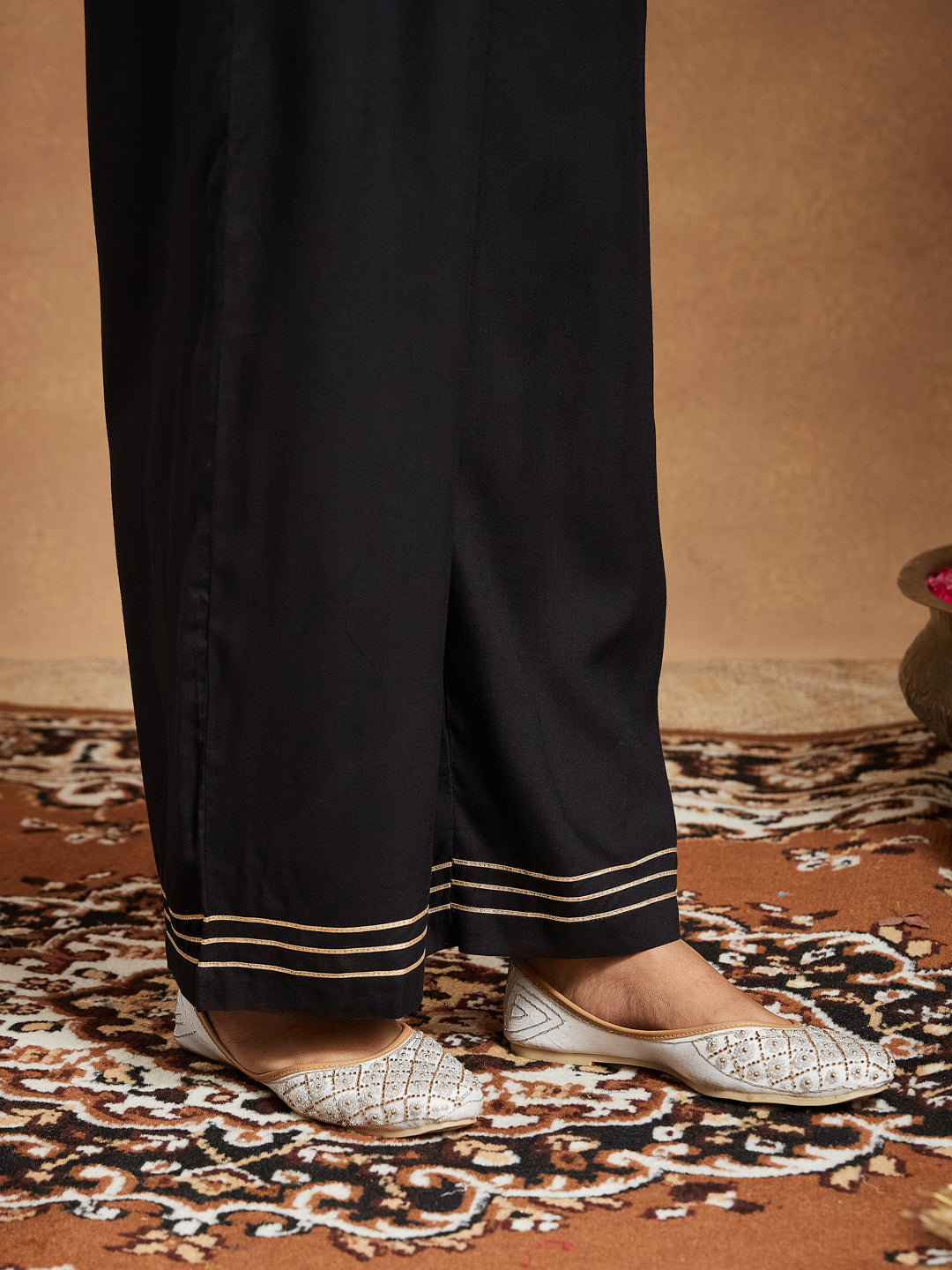 Ninnique Women's Black Pure Cotton Ajrakh Printed Straight Kurta Set