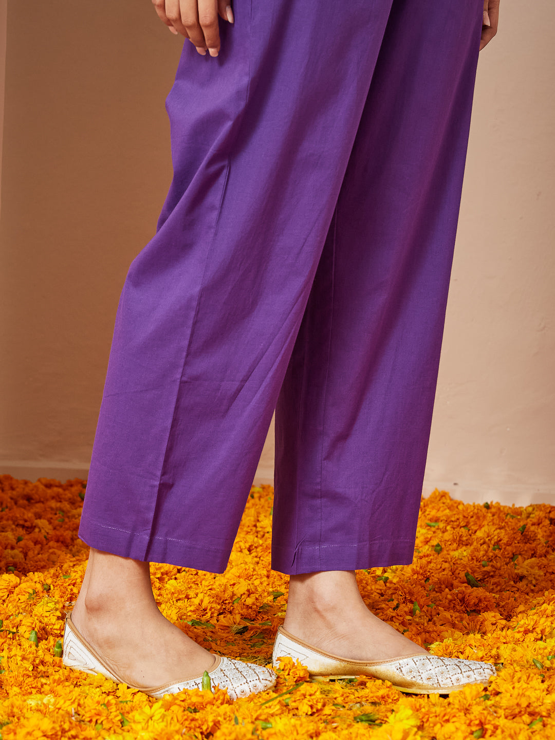 Ninnique Women's Purple Pure Cotton Embellished A-line Kurta Set