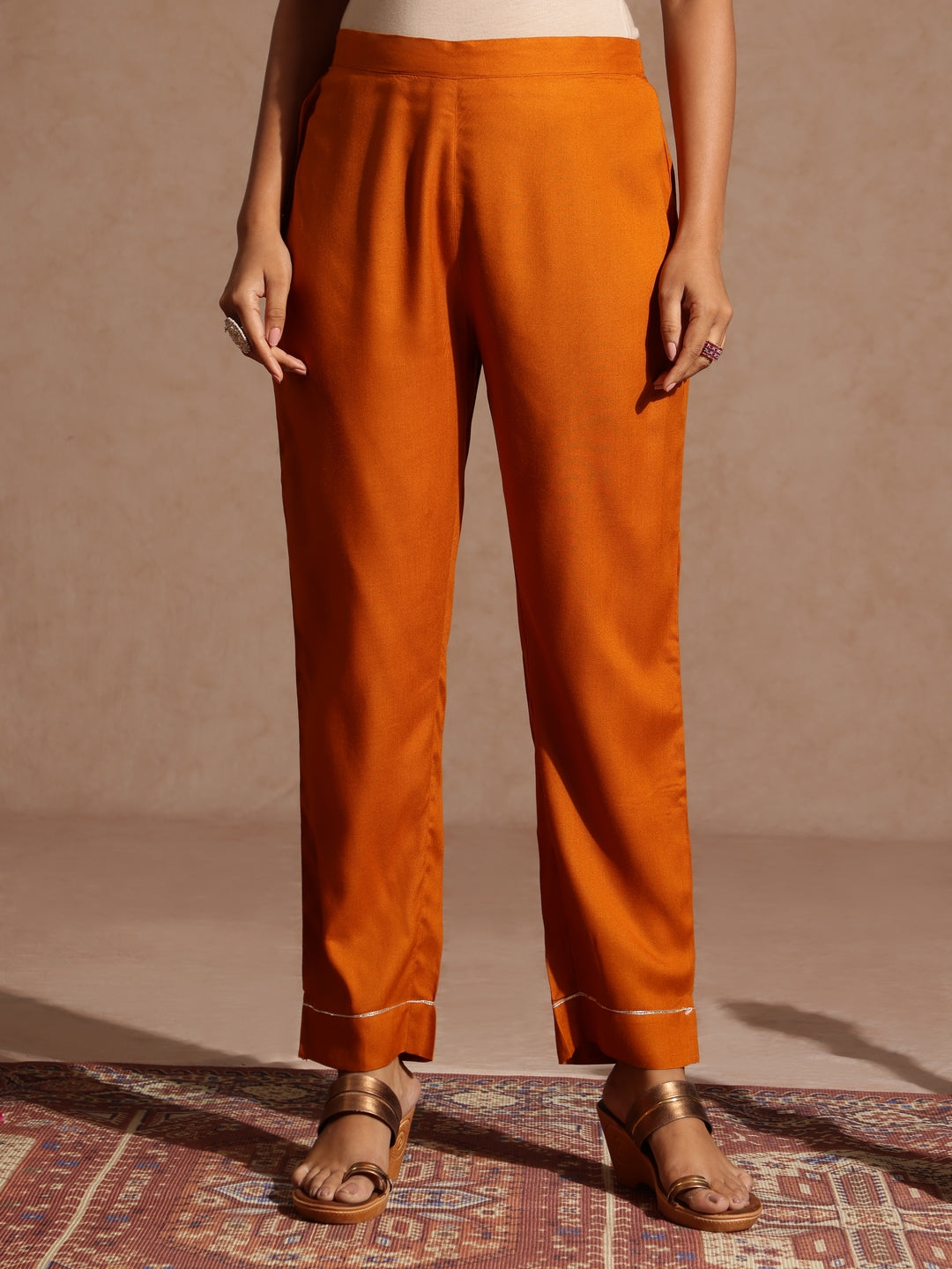 Ninnique Women's Mustard Rayon Yoke Design A-line Kurta Set