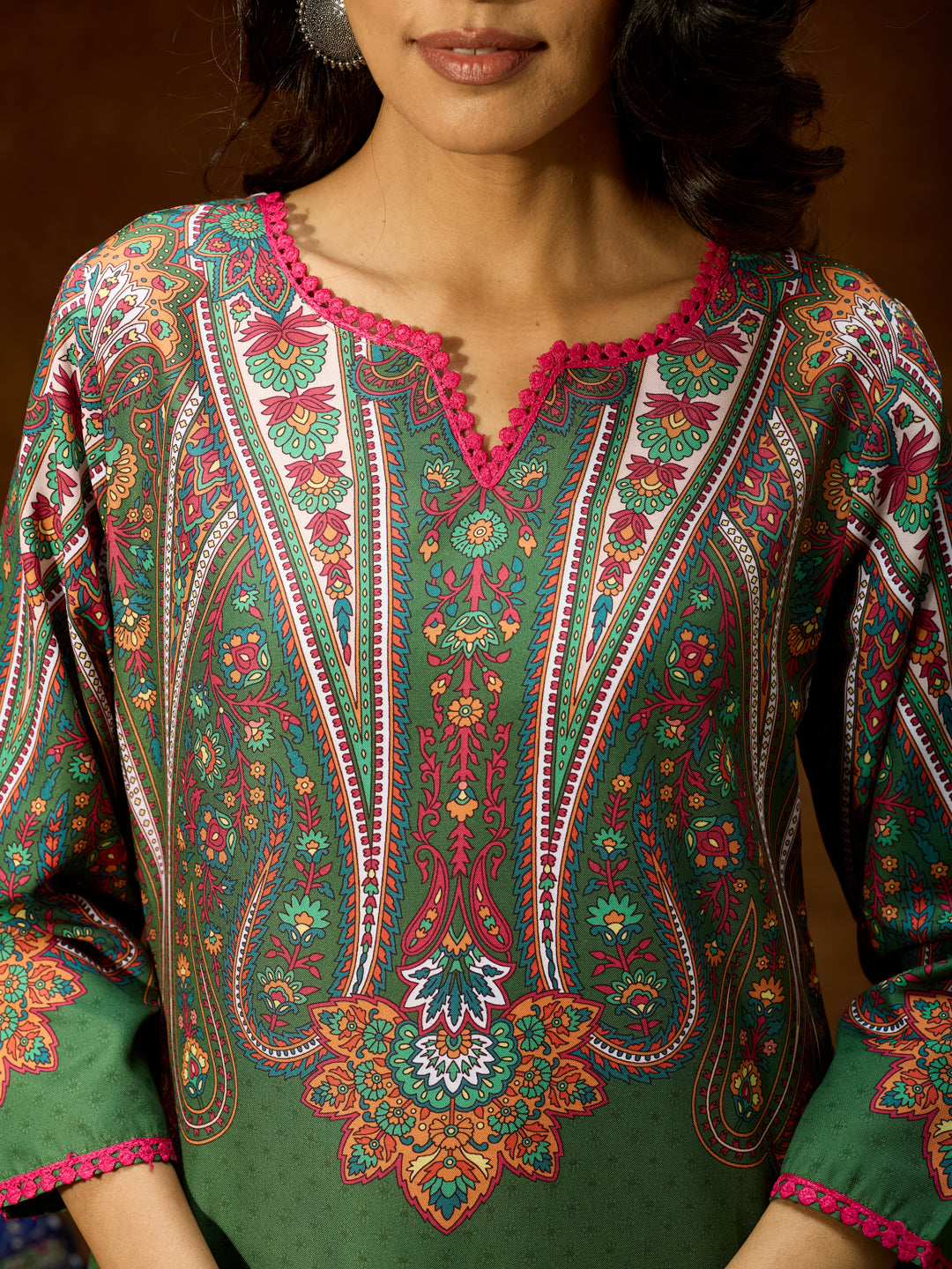 Ninnique Women's Green Cotton Blend Printed Straight Co-ord Set