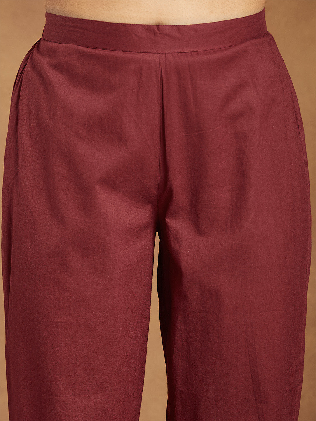 Ninnique Women's Maroon Pure Cotton Embroidered A-line Kurta With Pant Set