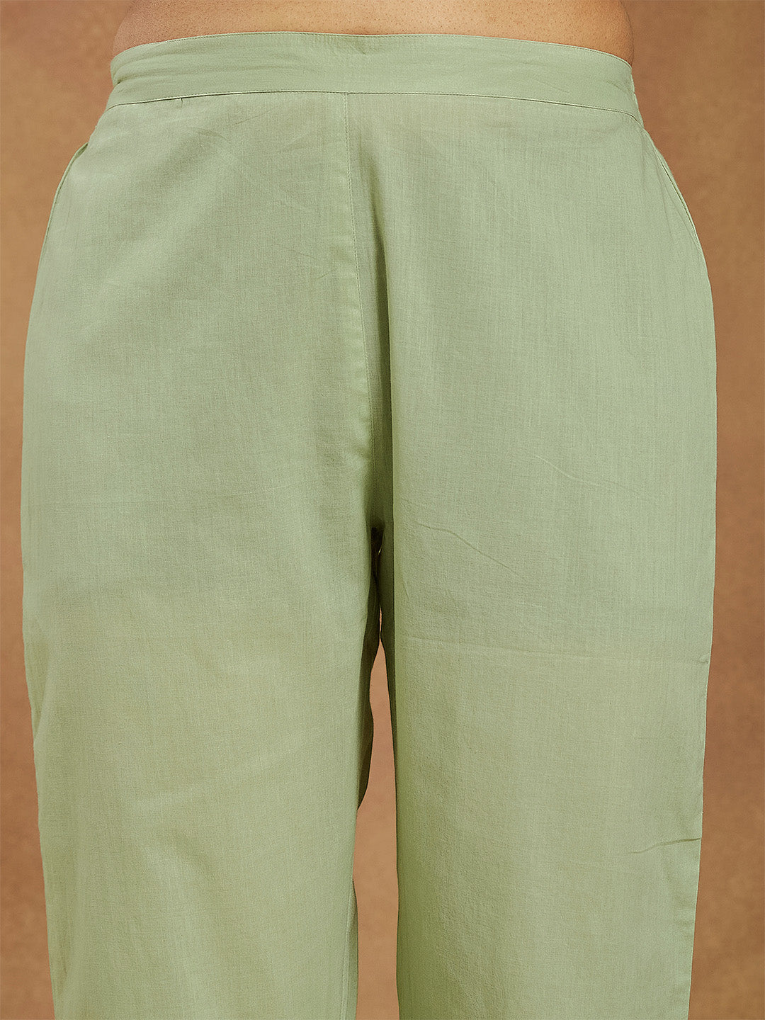 Ninnique Women's Mint Green Pure Cotton Embroidered A-line Kurta Pant Set