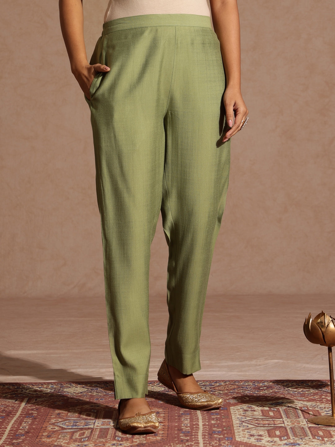Ninnique Women's Sage Green Silk Blend Embellished Straight Kurta Set