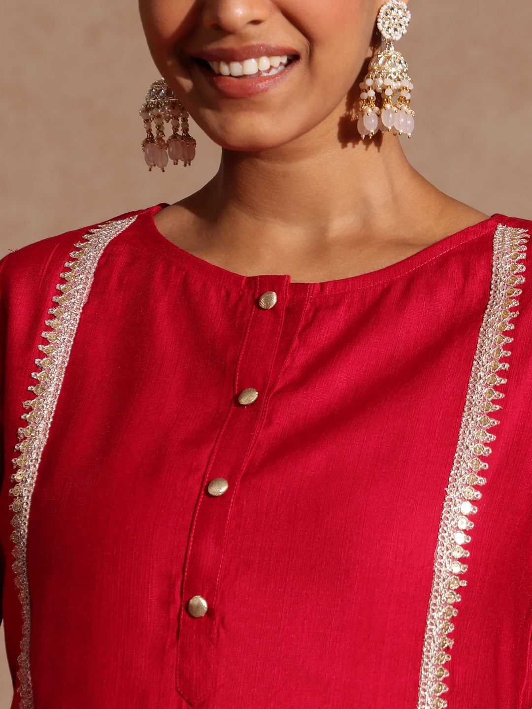 Ninnique Women's Pink Silk Blend Embellished Straight Kurta Set
