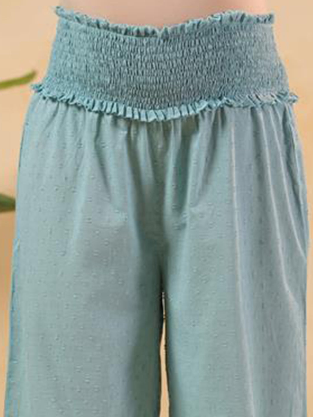 Ninnique Women's Light Blue Dobby Pure Cotton Yoke Embroidered A-line Maternity Kurta Pant Set