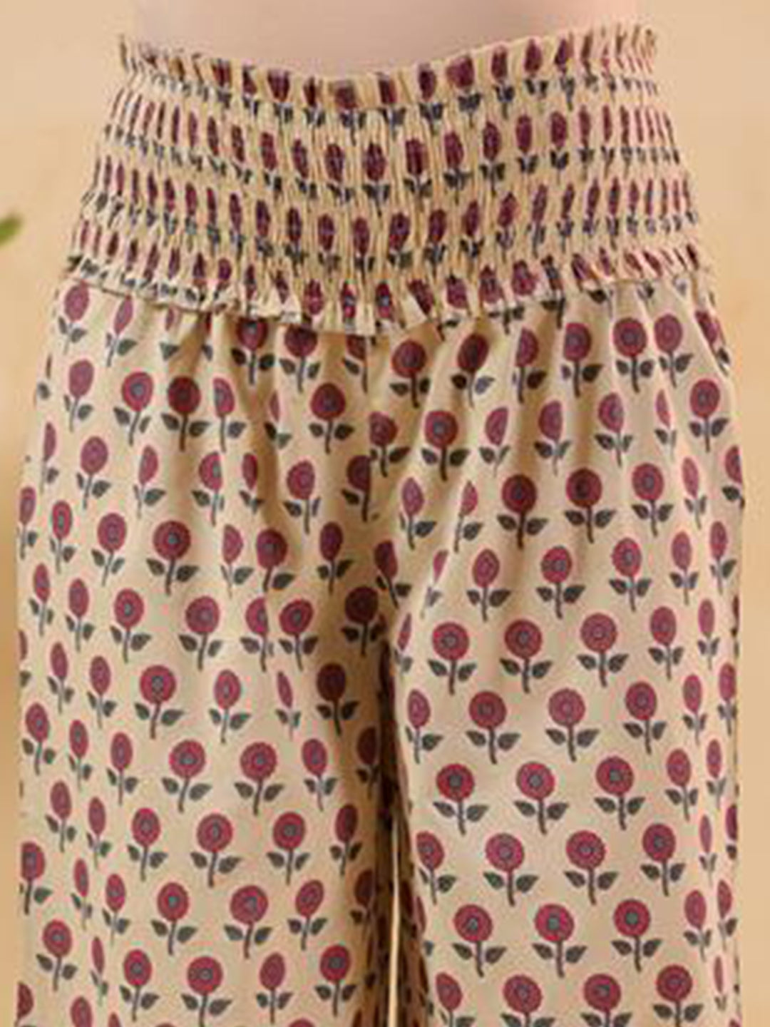 Ninnique Women's Cream Pure Cotton Floral Printed A-line Maternity Kurta Pant Set