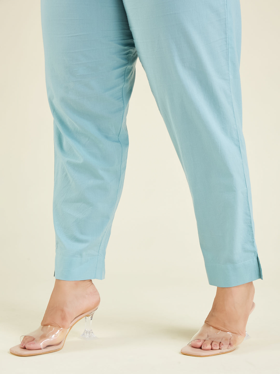 Ninnique Women's Plus Size Light Blue Pure Cotton Embroidered A-line Kurta Pant Set
