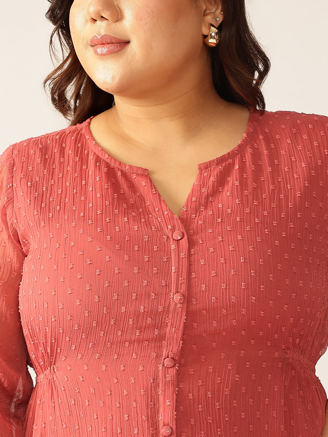 Ninnique Women's Plus Size Mauve Dobby Chiffon Self Design A-line Kurta