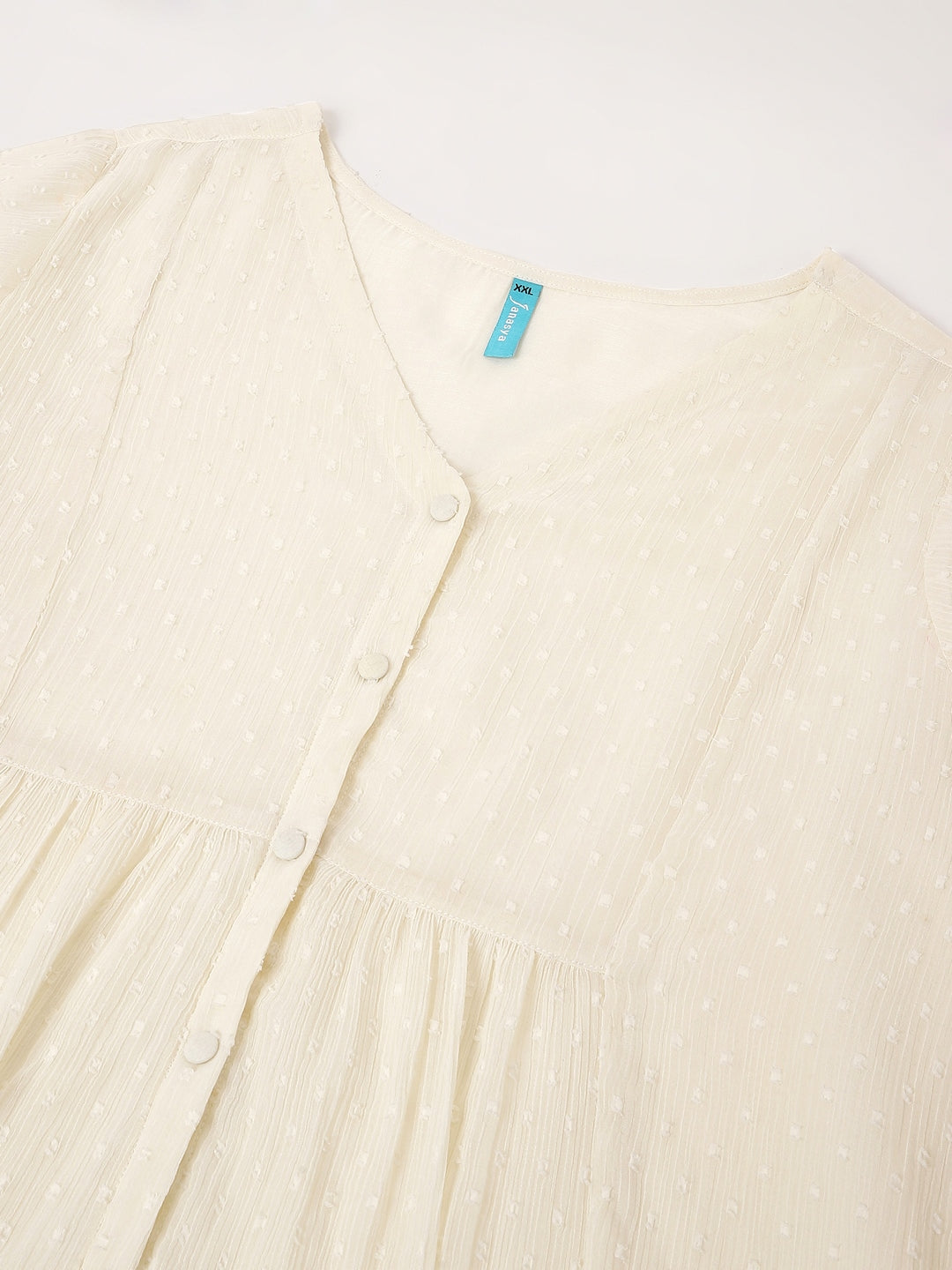 Ninnique Women's Plus Size Off White Dobby Chiffon Self Design A-line Tunic